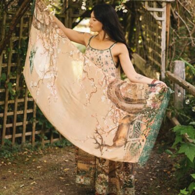 Fable Bohemian Floral Bamboo Scarf with Deer & Moon